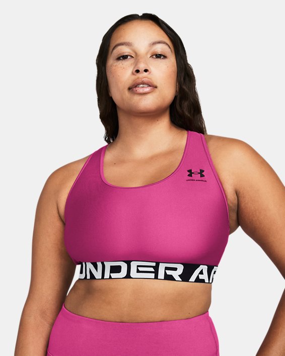 Women's HeatGear® Armour Mid Branded Sports Bra, Pink, pdpMainDesktop image number 4